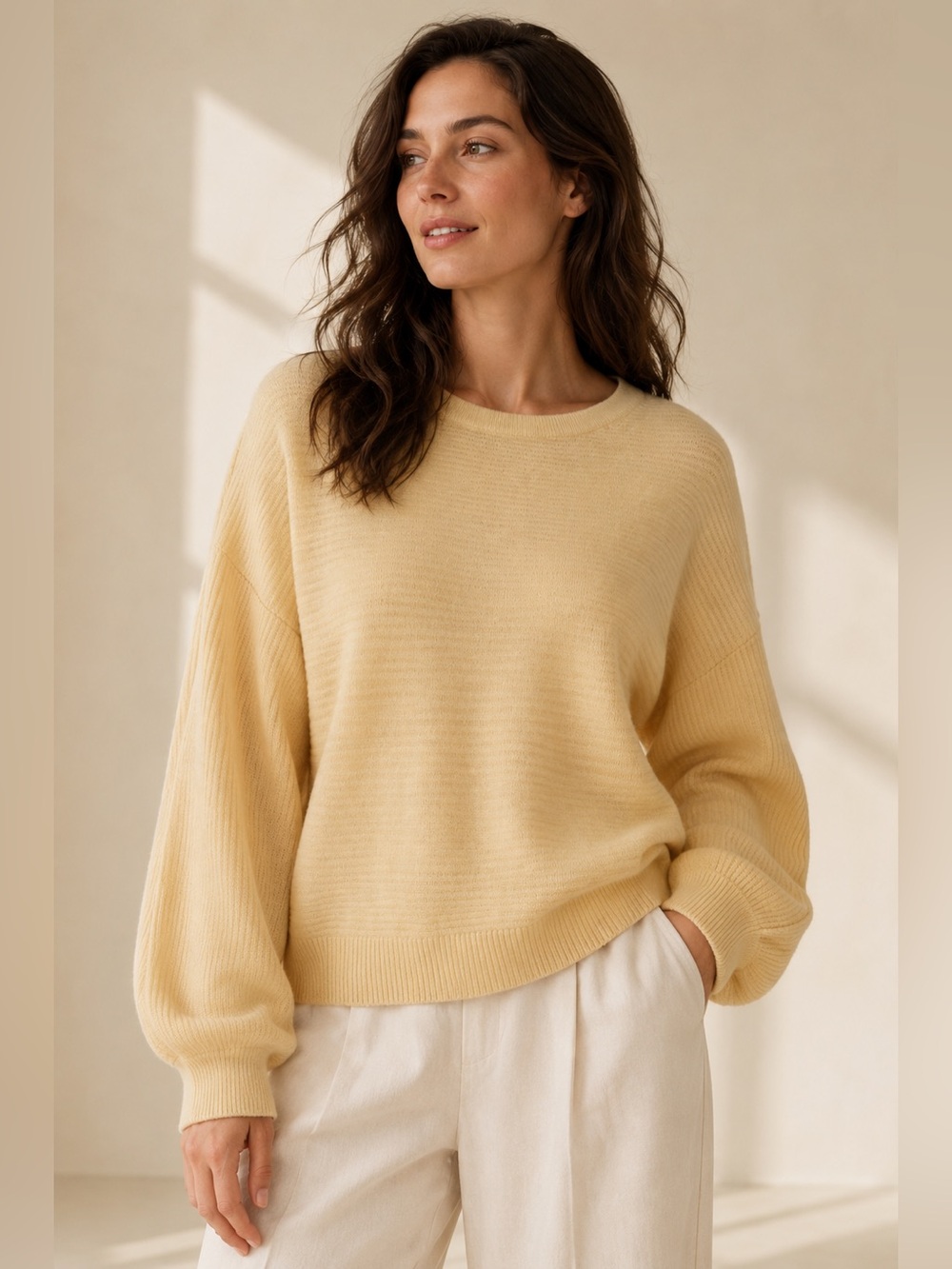 NAADAM 100% Cashmere Coastal Balloon Sleeve Sweater Pale Yellow Size XS NWT